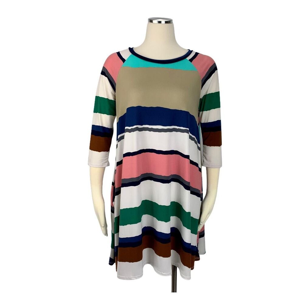 Egy Small Long Sleeve Dress Shift Pockets Striped Stretch ekd17732